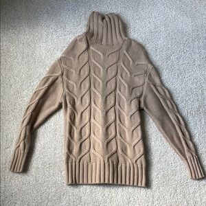 Cozy Tan Cable Knit Turtleneck Sweater
